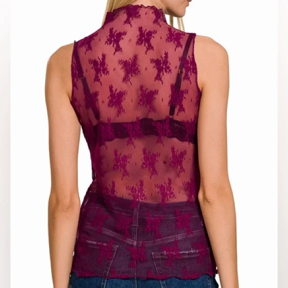 The “Boho Lace Tank” Sleeveless Lace Top | Red Wine - Picture 3 of 3